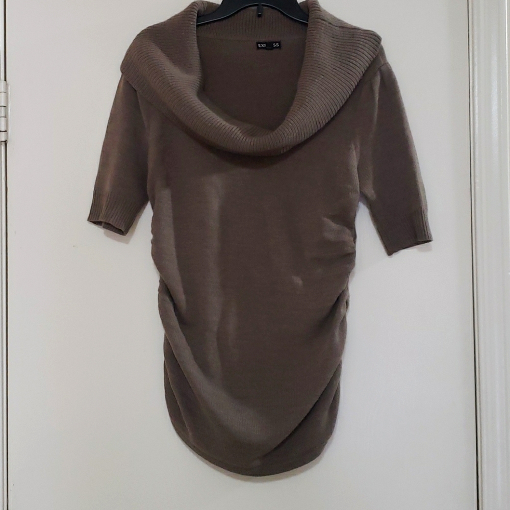 Short sleeve cowl neck sweater